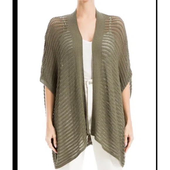 MAX STUDIO LONDON Sweaters - Max Studio London Olive Green Open Knit Poncho Cardigan Sweater Size 2X